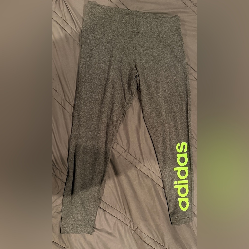 Adidas’s women Gray Leggings with Neon Green Logo